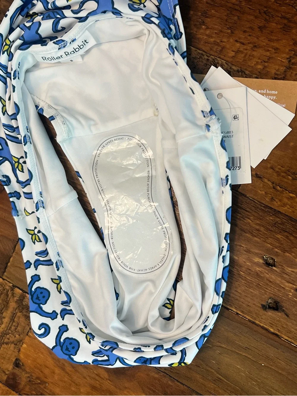 Roller Rabbit White and Blue Pattern Bikini Top